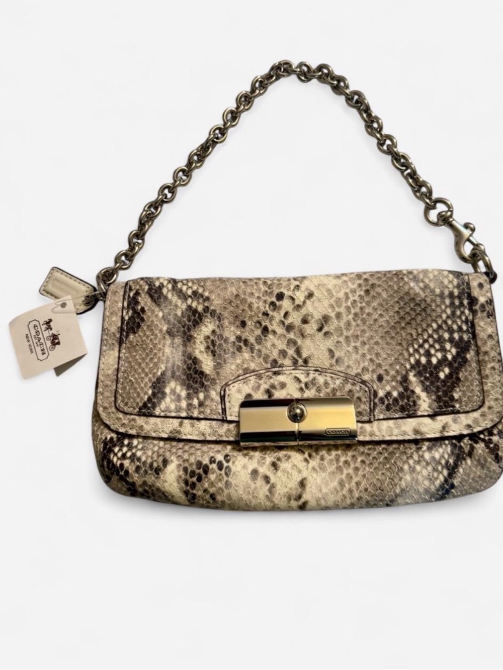 Coach Kristen Snake-Print Bag in Cream and Gray with Silver Chain - Picture 2 of 5
